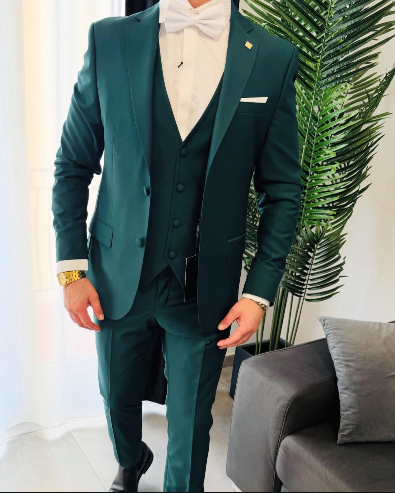 Abito con gilet verde 