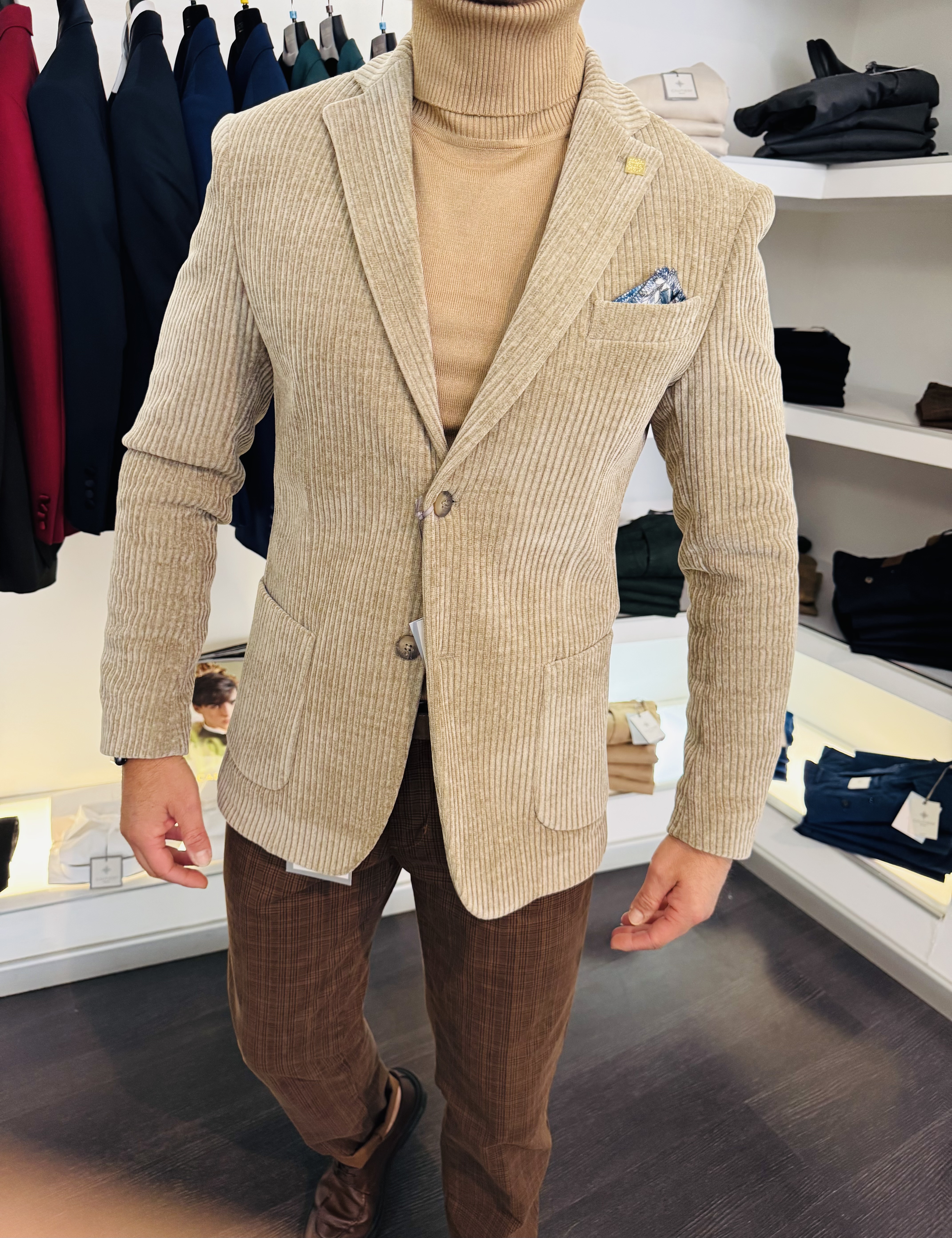 Velluto rigato beige 