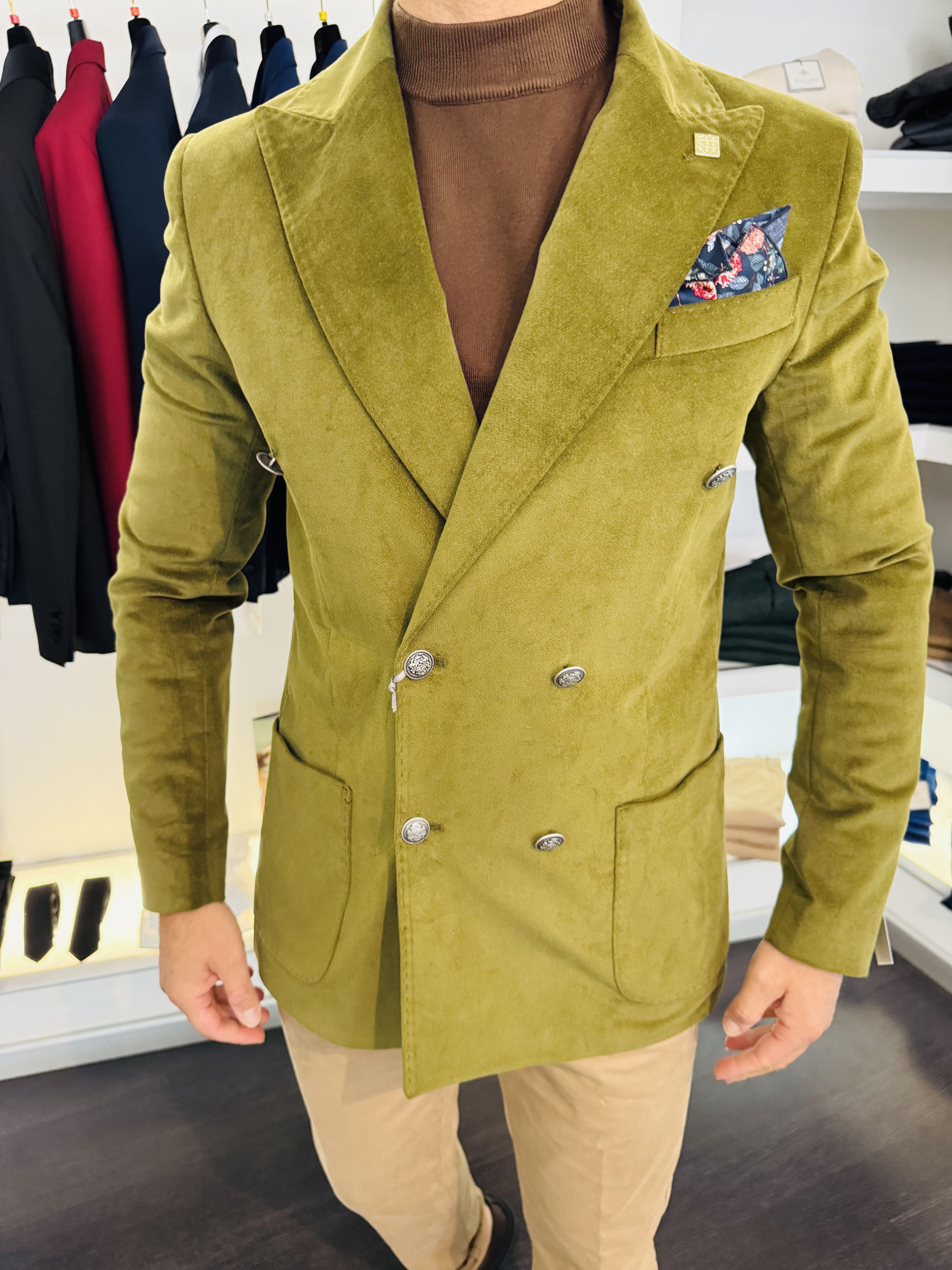 Velluto liscio doppio petto verde 