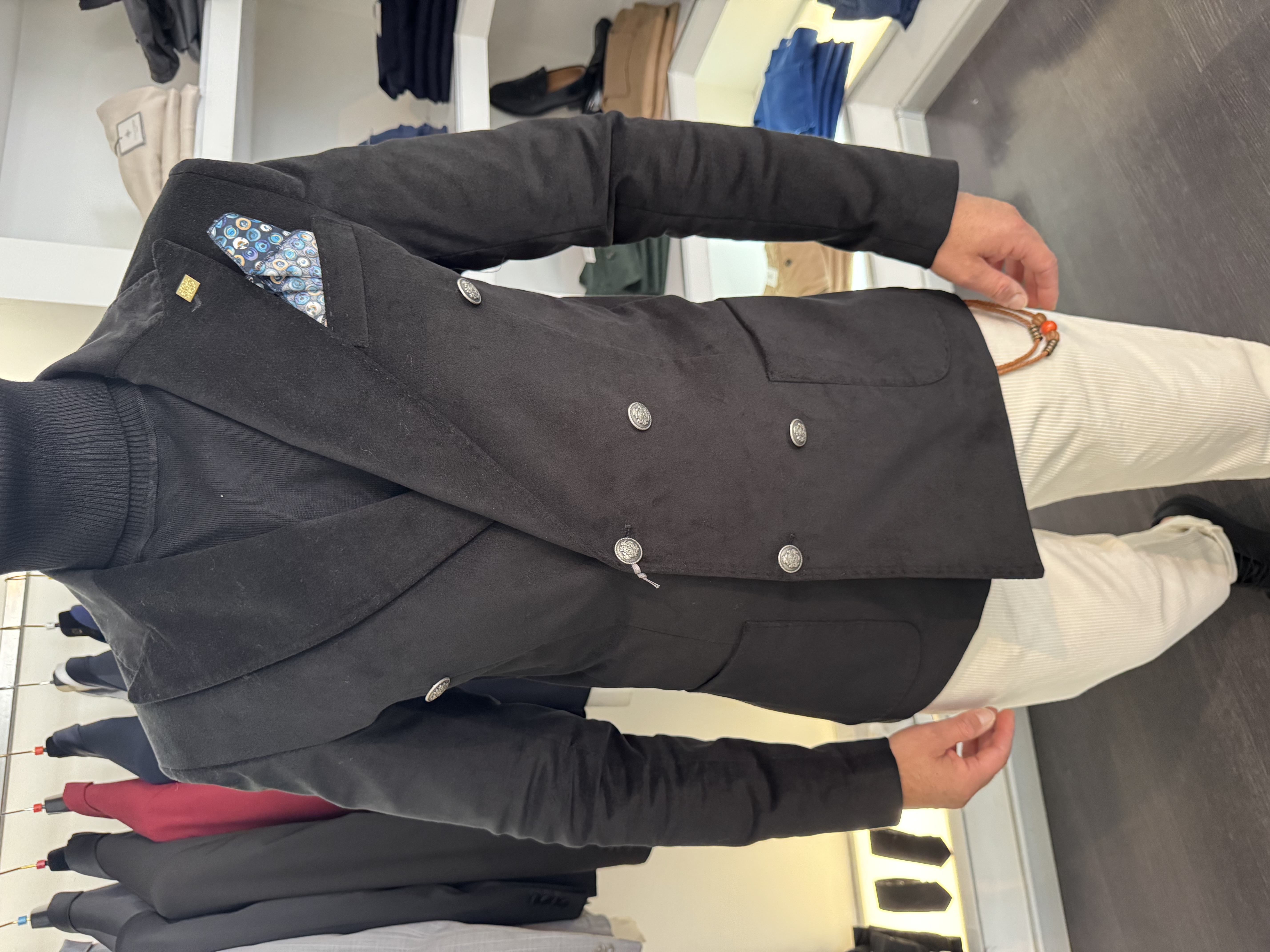 Velluto liscio doppio petto nero 