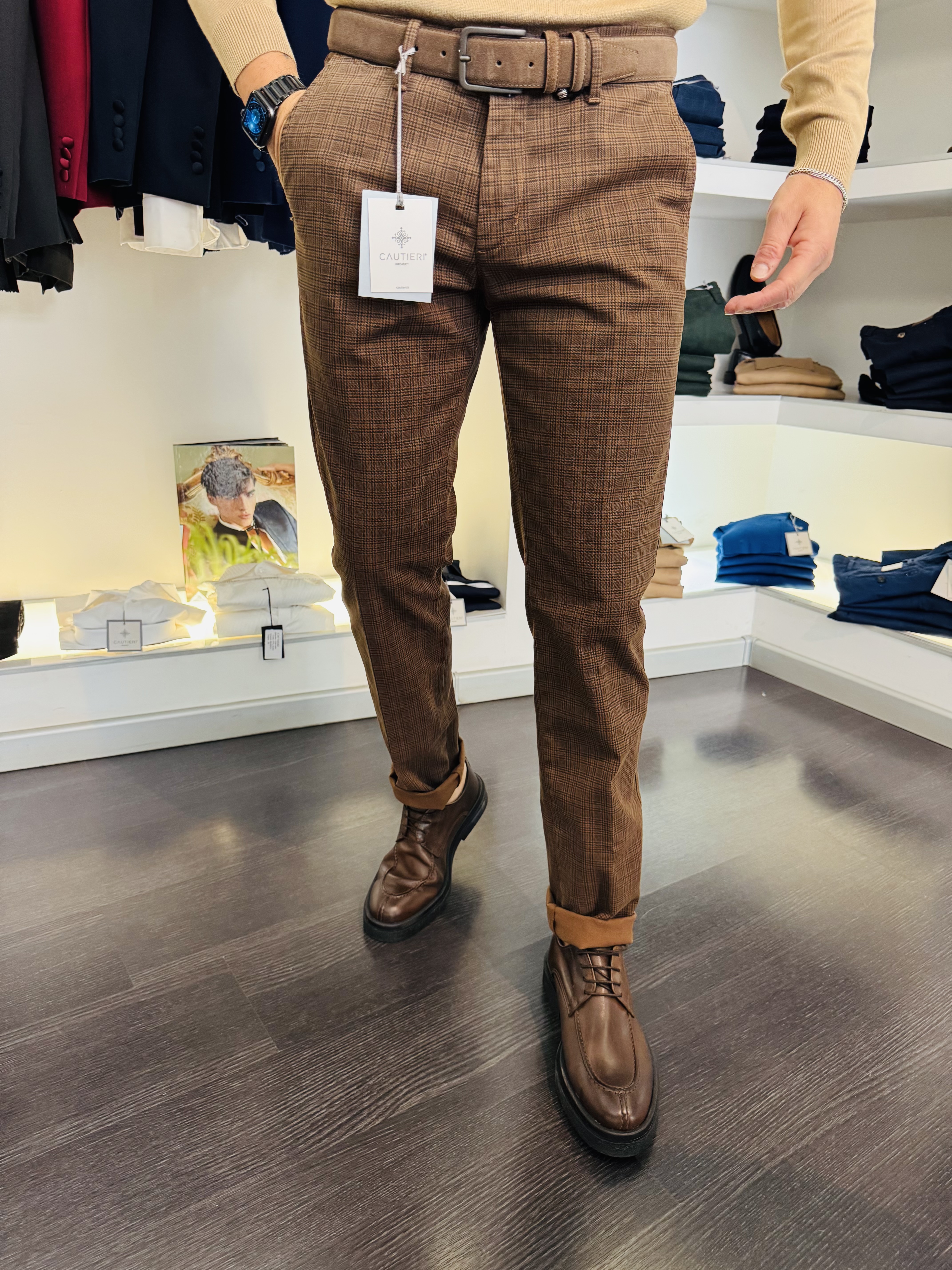 Pantalone quadri marrone 